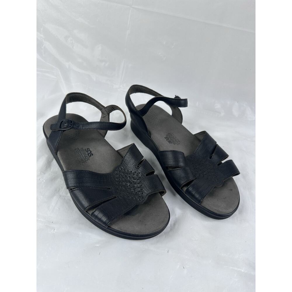 SAS Comfort Heel Strap Sandal Size 8.5WW Midnight Black Made In USA EUC